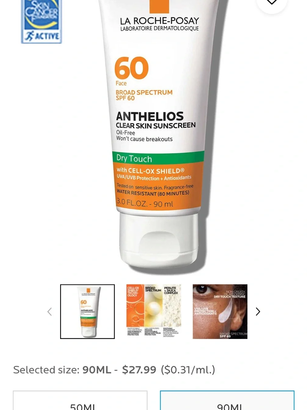 ANTHELIOS CLEAR SKIN OIL FREE SUNSCREEN SPF 60